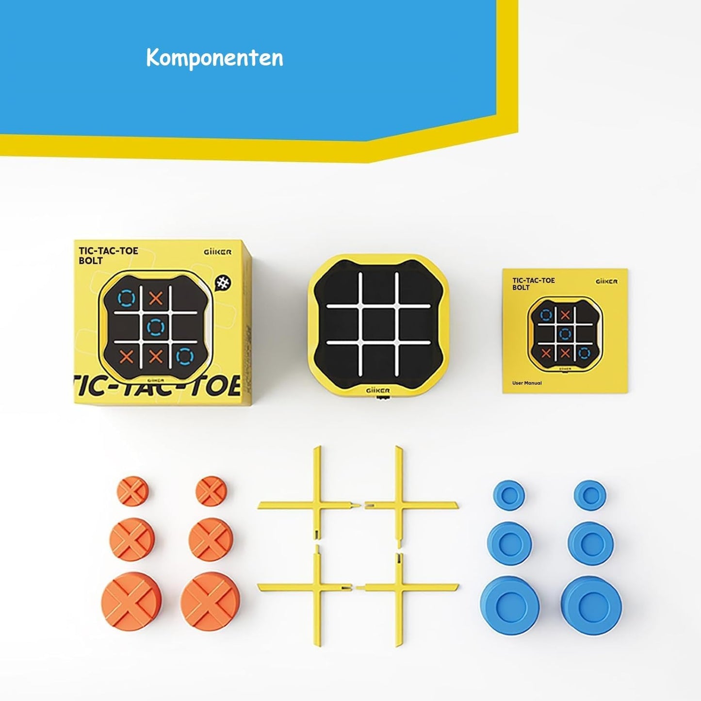 GiiKER Tic Tac Toe Bolt: Tragbare 3-in-1 Puzzle-Spielkonsole für Bildungs- und Gedächtnistraining. Zappel-Spielzeug für Kinder & Erwachsene Altersgruppen