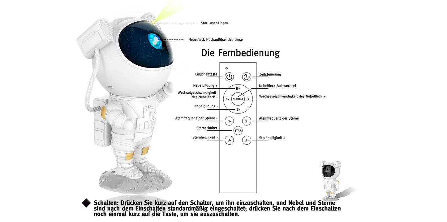 Astronaut Sternen Projektor - Lampe mit Timer & Fernbedienung - Perfekt Geschenk für Kinder und Erwachsene - Sternenlicht für Schlafzimmer und Decke